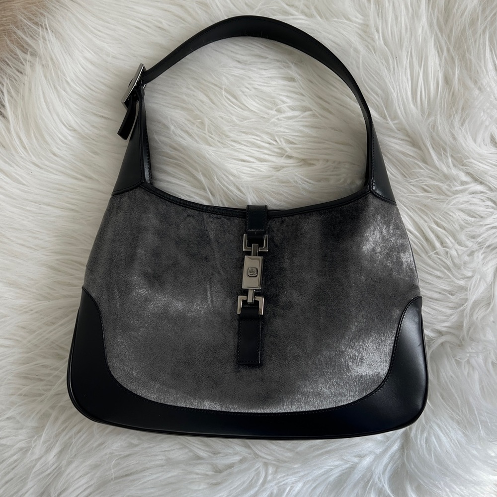 Gucci Black and Gray Velvet Shoulder Bag